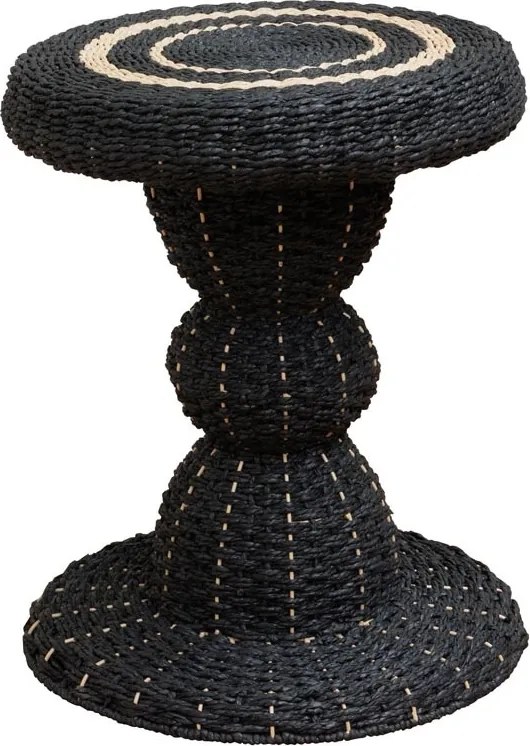 Măsuță laterală împletită rotundă din hârtie și metal, negru, cu inele natur pe blat și cusături în contrast, 54 x 44 cm, „Tanzania”