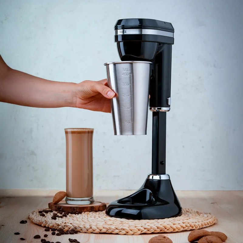 Mixer pentru frappe Oliver Voltz OV51163E, 100W, Bol din otel inoxidabil 450 ml, 2 viteze, Agitator otel, Negru