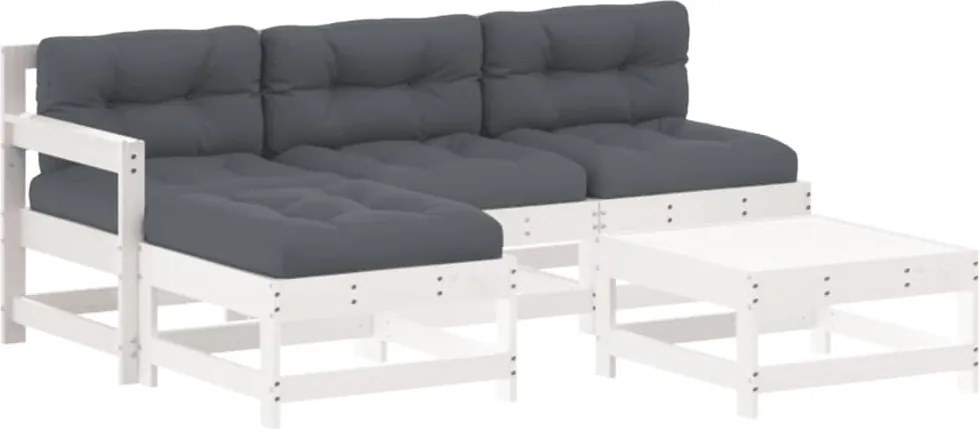 vidaXL Set mobilier de grădină cu perne, 5 piese, alb, lemn masiv