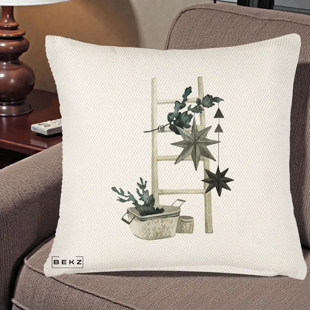 Perna Decorativa Scara Scandinavica cu Stele, 40x40 cm, Crem Reliefat, Husa Detasabila, Perna Inclusa, BEKZ®