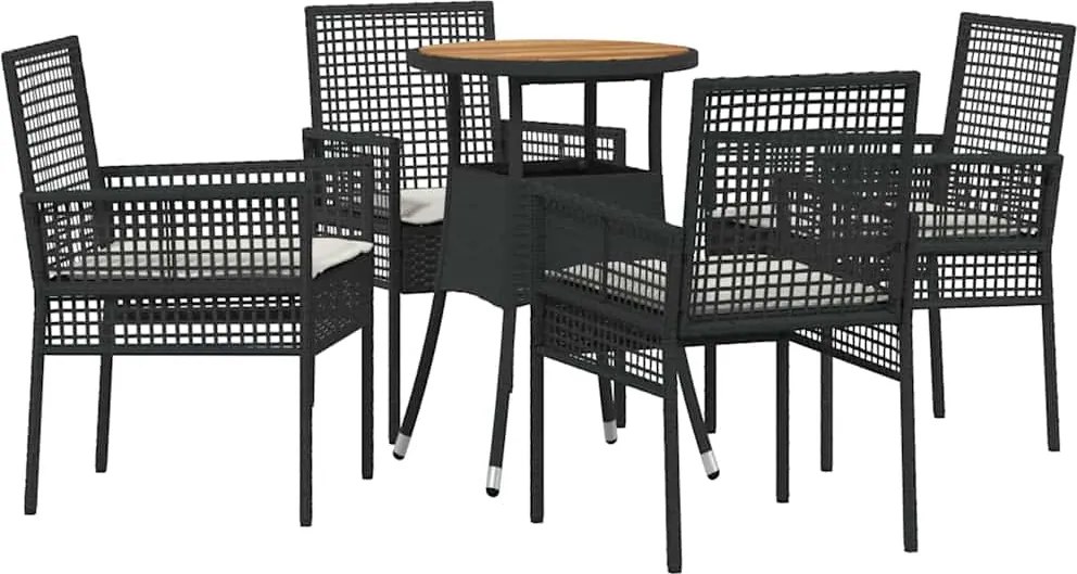 vidaXL Set de masă pentru grădină 5 pcs Negru poliratan