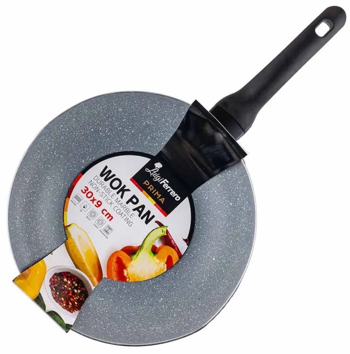 Tigaie wok Luigi Ferrero Prima FR-3033, 30x9 cm, Acoperire antiaderenta cu efect de marmura, Inductie, Albastru inchis