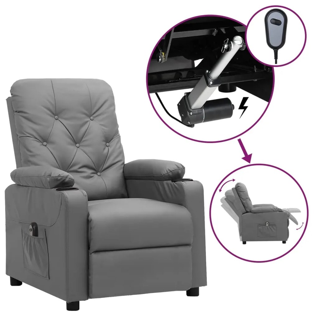 vidaXL Fotoliu rabatabil electric, gri, piele ecologică