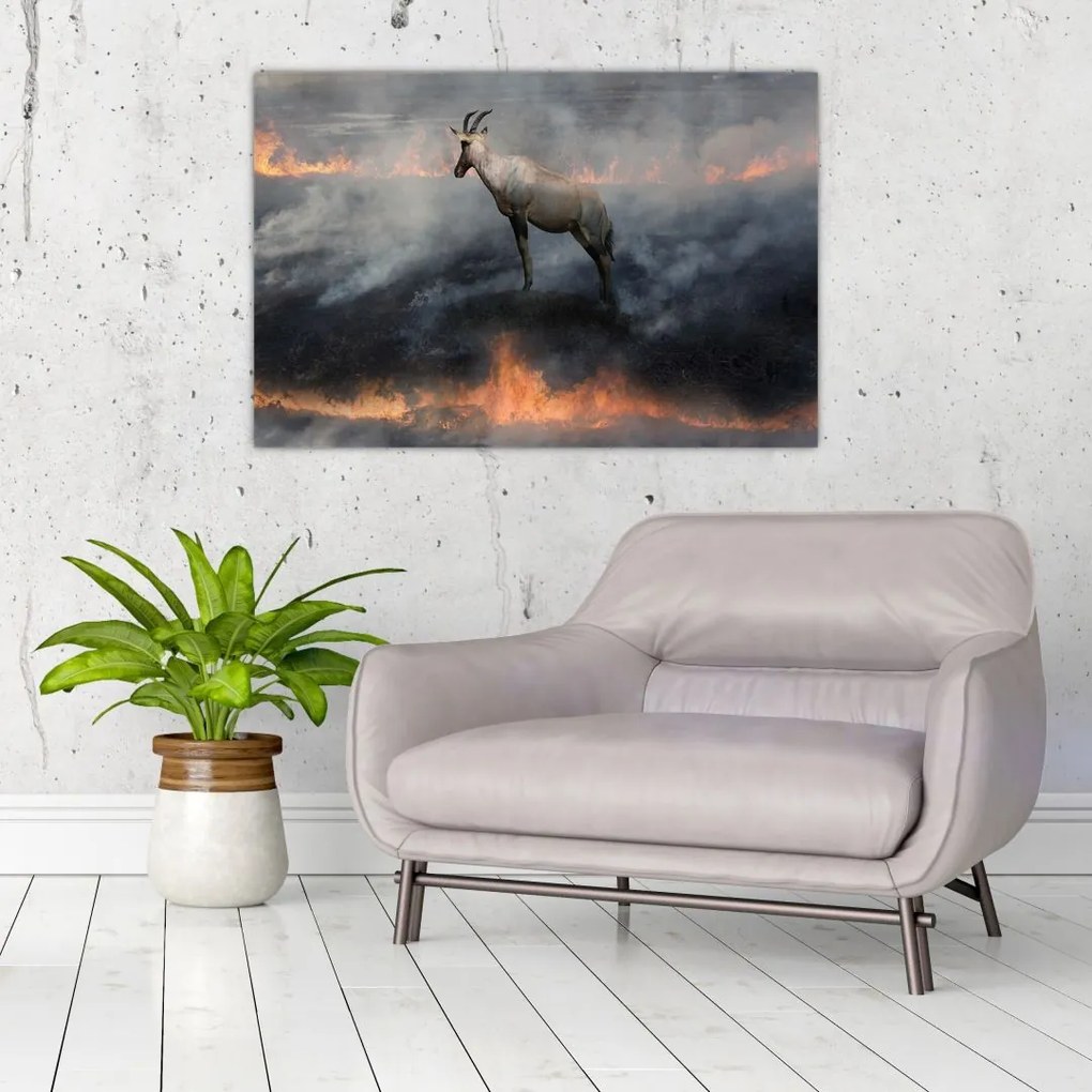 Tablou cu capră de munte în foc (90x60 cm)