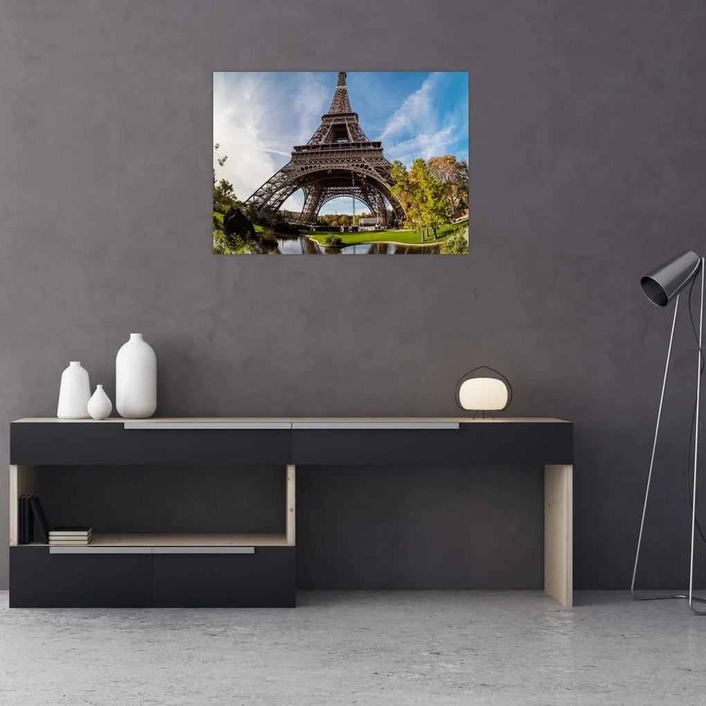 Tablou pe sticlă - Turnul Eiffel colorat (70x50 cm)
