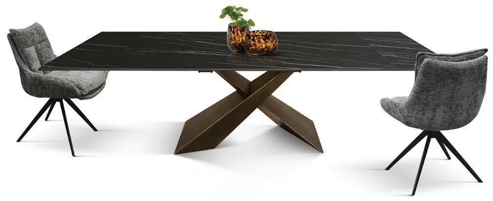 MIRABELLE -MASA BLAT DREPTUNGHIULAR NEGRU CU AURIU MAT EXTENSIBILA-PICIOR METALIC BRONZ 180 cm/ 90 cm