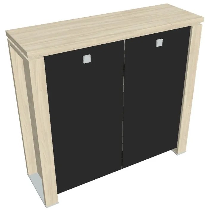 Dulap mediu Verno+ 140 x 46 x 130 cm, uși de sticlă, salcâm / negru