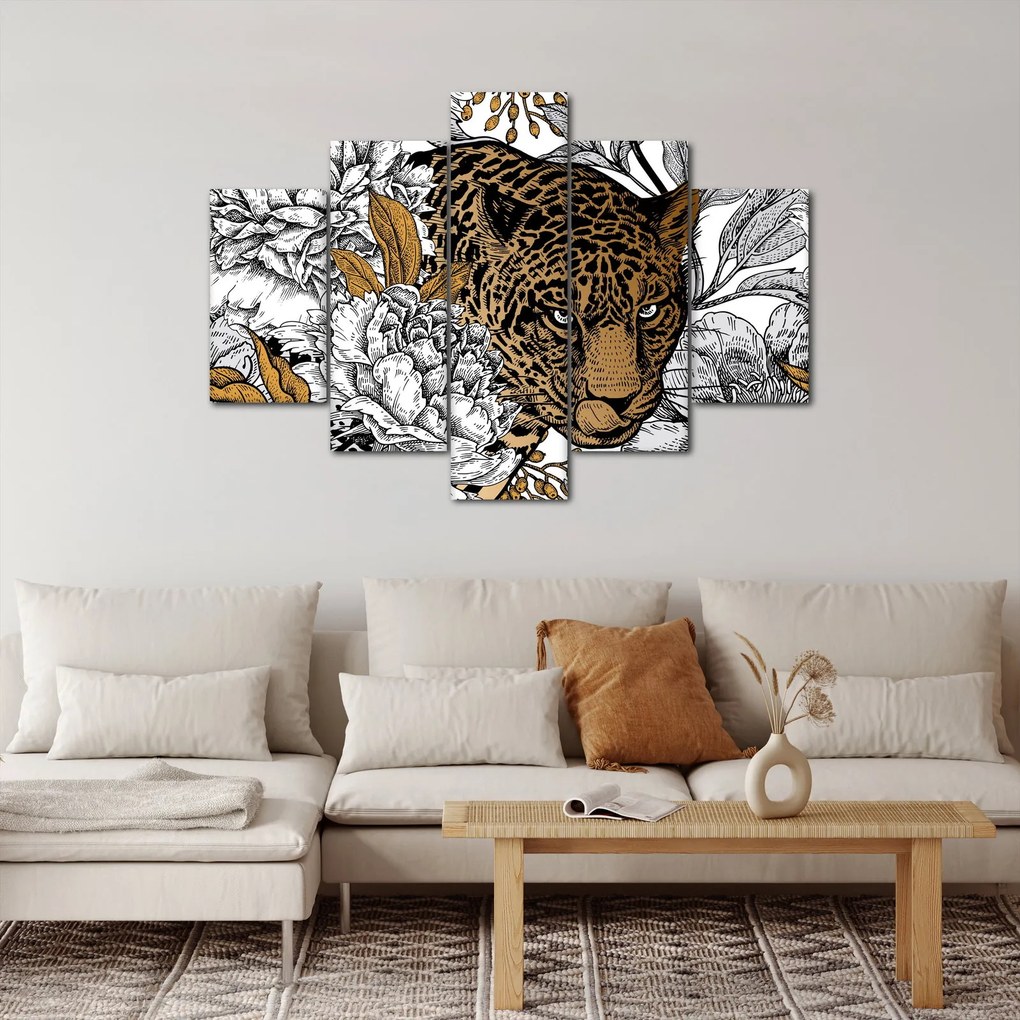 Tablou - Leopard între flori (150x105 cm)