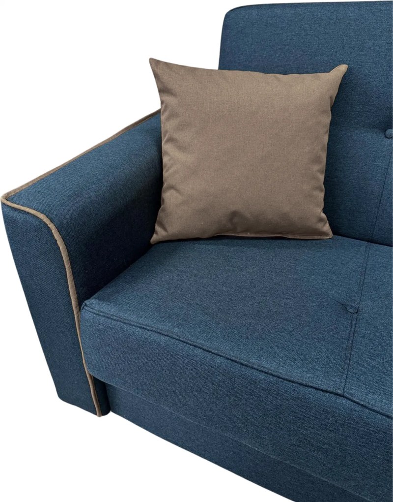 Canapea VERA extensibila, 3 locuri, lada de depozitare, stofa bleumarin + crem, 225x90x90 Bleumarin + Crem, Stofa