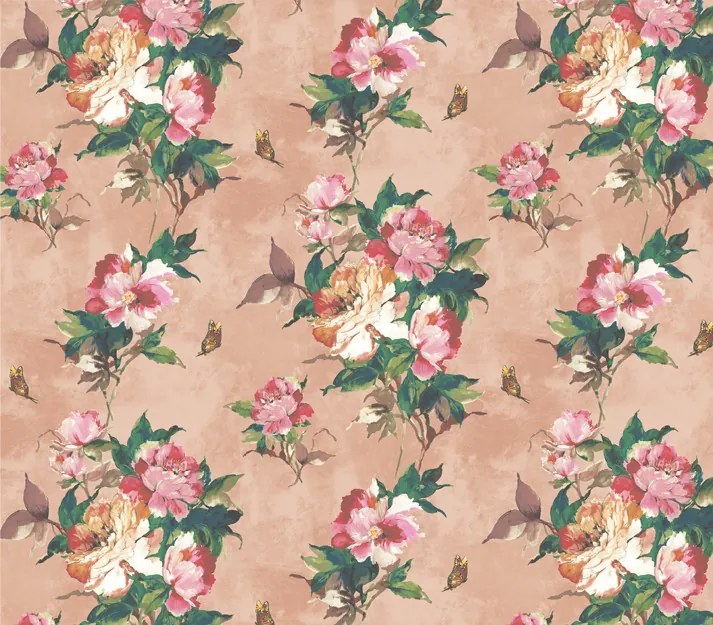 Tapet Madama Butterfly, Coral Rose Luxury Floral, 1838 Wallcoverings, 5.3mp / rola