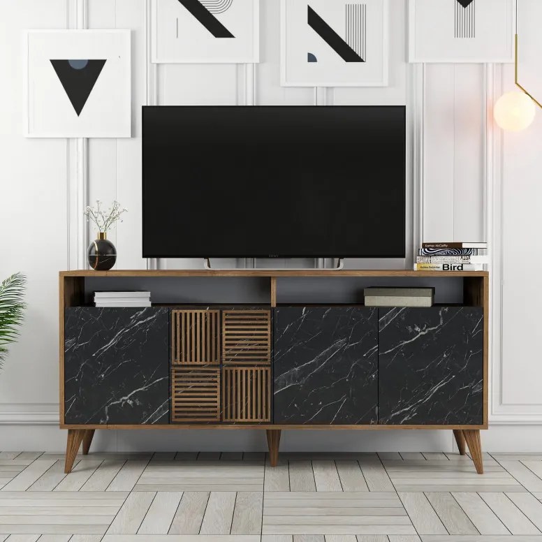 Consola Milan 160 - Walnut, Negru Marble