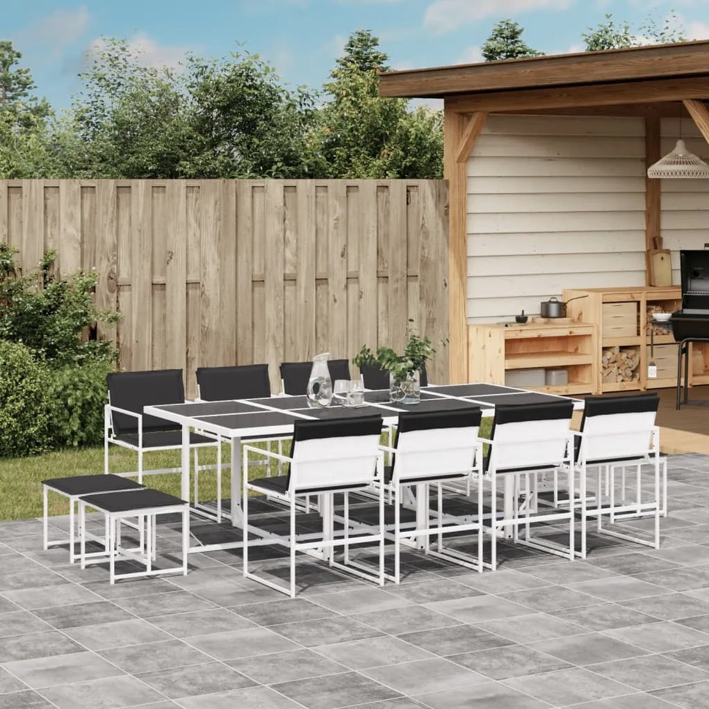 vidaXL Set mobilier de grădină, 13 piese, cu perne, alb, textilenă