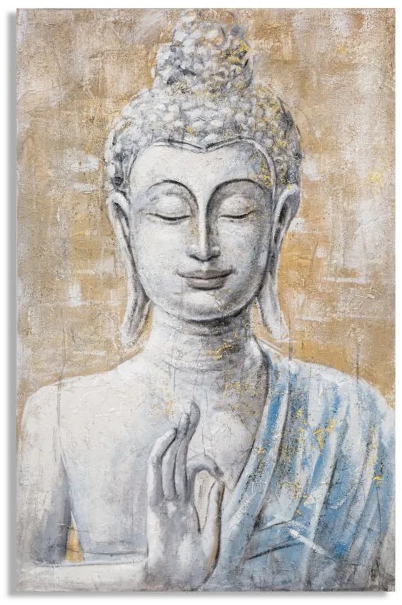 Tablou decorativ multioclor din lemn de Pin si panza, 80x3x120 cm, Buddha Mauro Ferretti