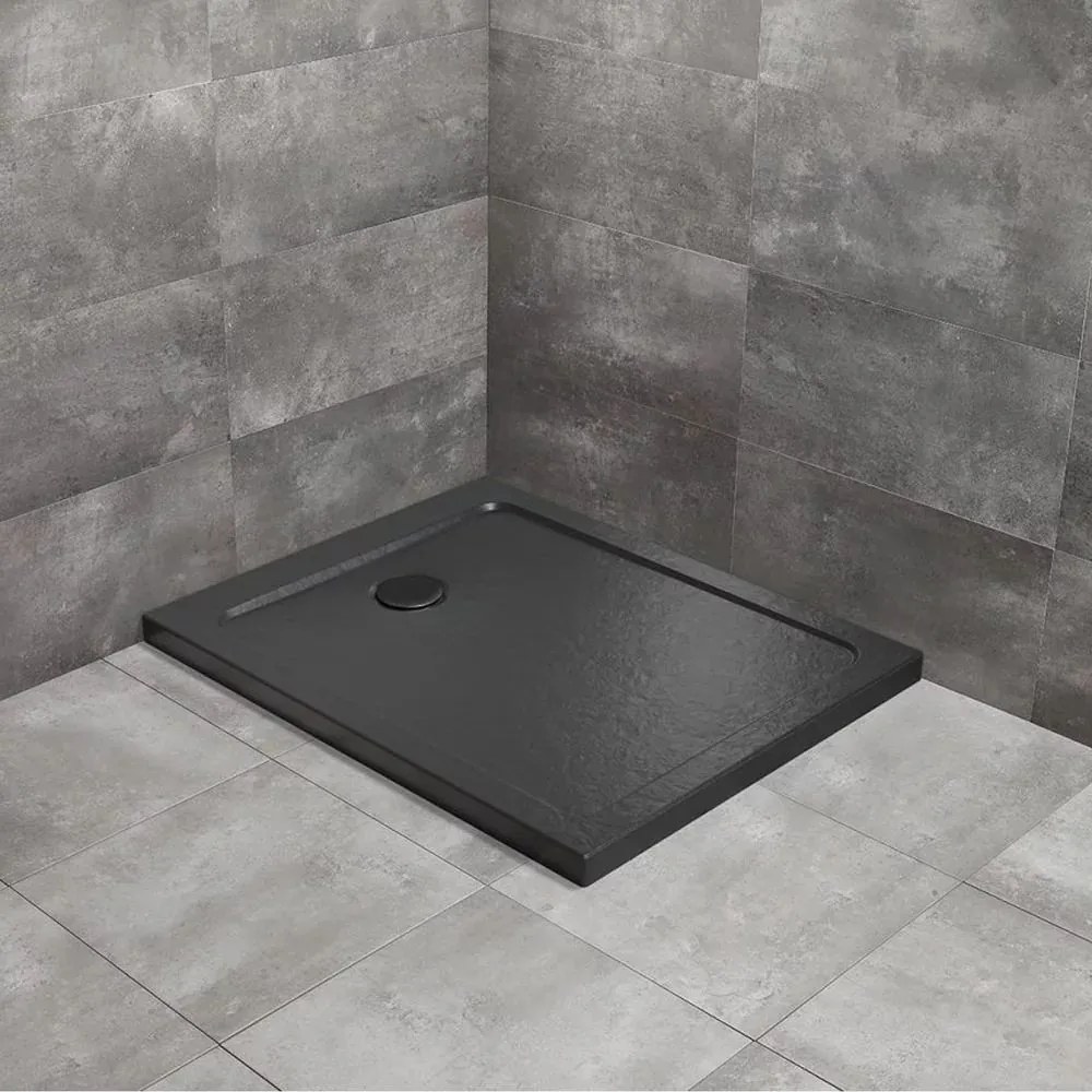 Cadita dus dreptunghiulara Radaway Doros F Stone 150x80 cm acril negru