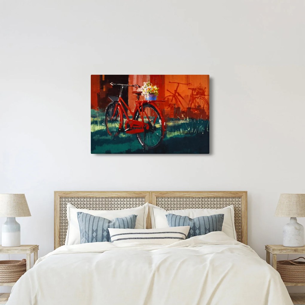 Tablou - Bicicleta roșie, pictură acrilică (90x60 cm)