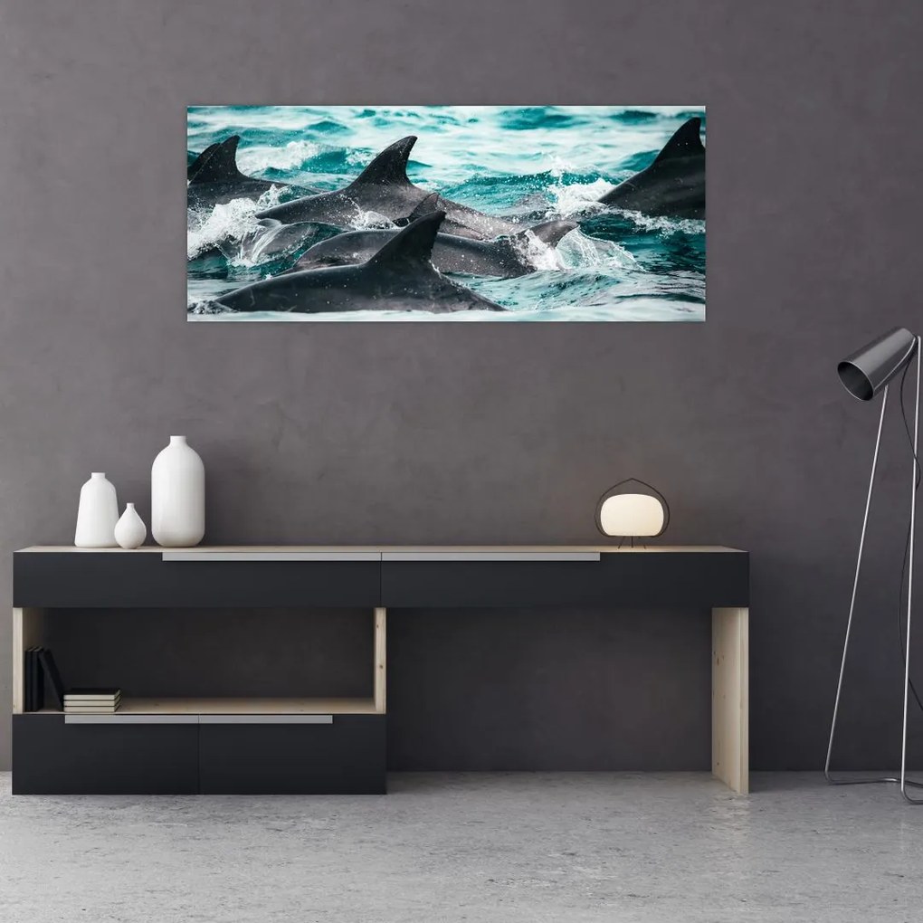Tablou - Delfini în ocean (120x50 cm)