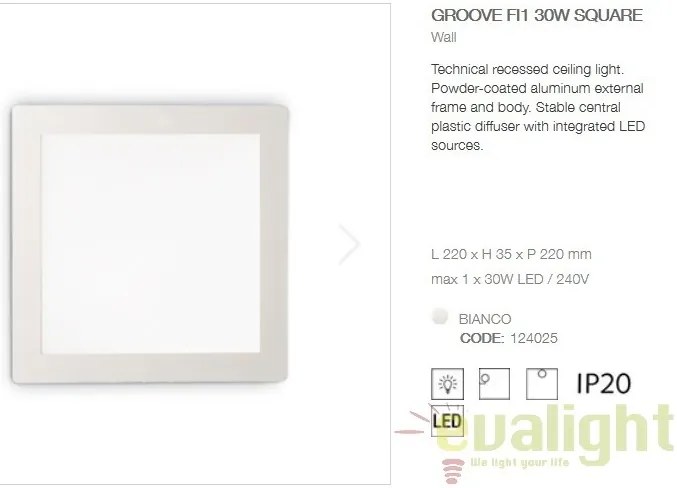 Spot incastrabil pt. tavan fals cu LED GROOVE FI1 30W SQUARE 124025