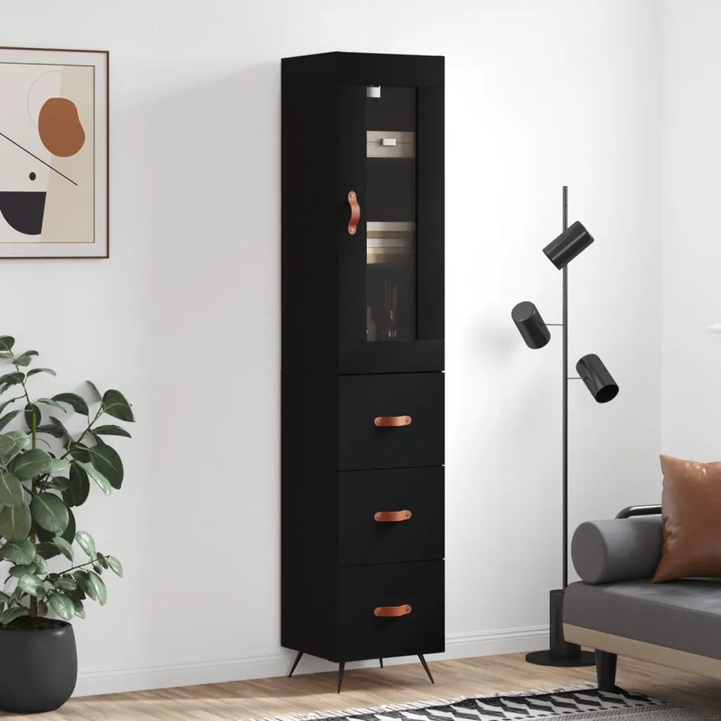 3199210 vidaXL Dulap înalt, negru, 34,5x34x180 cm, lemn prelucrat