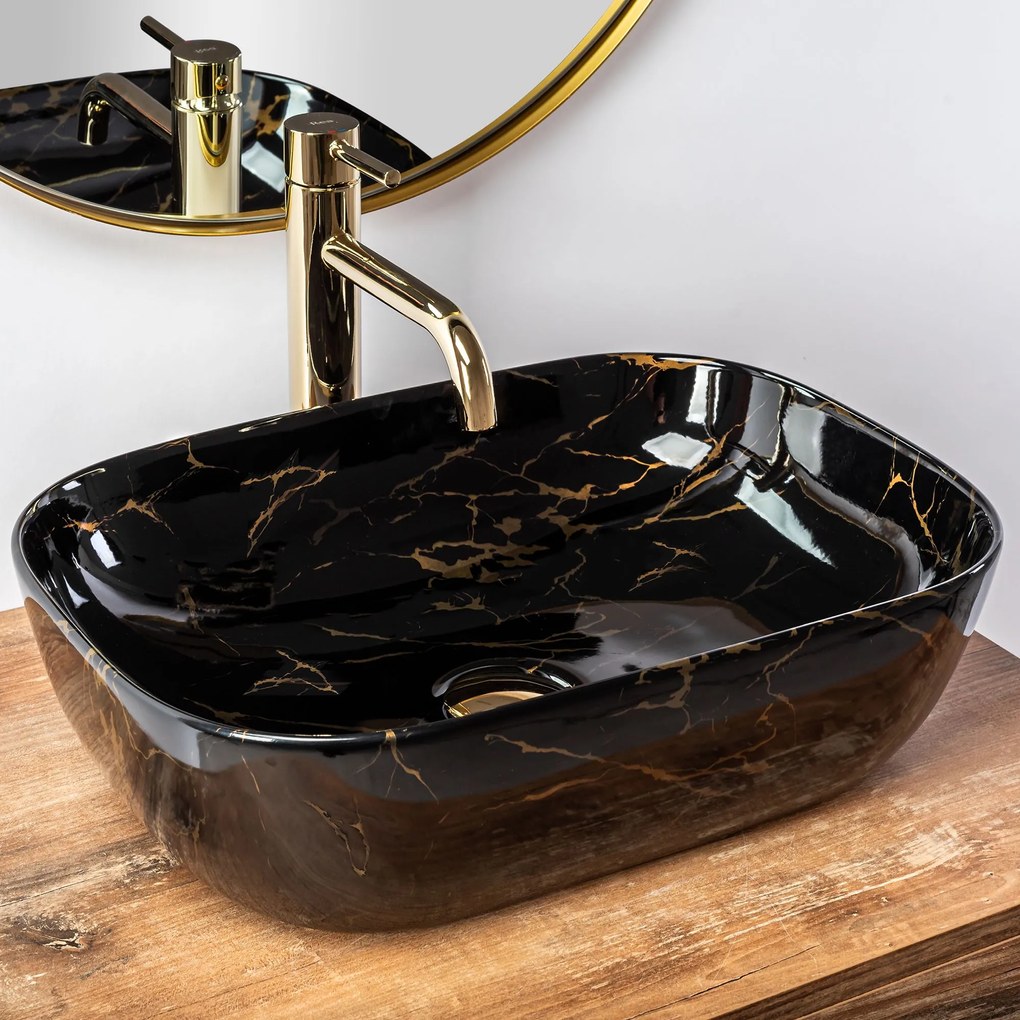 Lavoar pe blat Rea Belinda Black Marble shiny