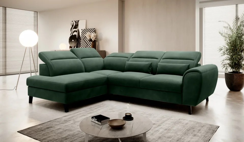 Coltar extensibil cu spatiu pentru depozitare, 255x201x100 cm, Noble L03, Eltap (Culoare: Verde lucios - Nube 35)