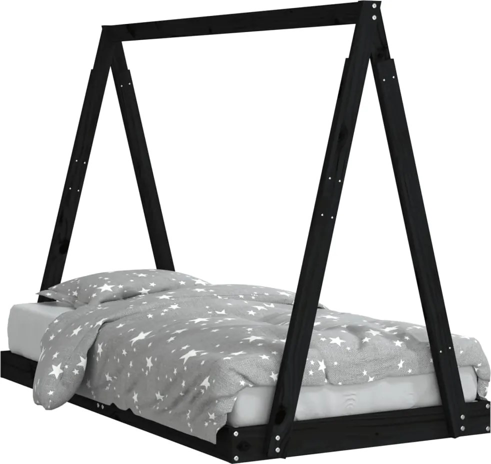 vidaXL Cadru de pat pentru copii, negru, 80x160 cm, lemn masiv de pin