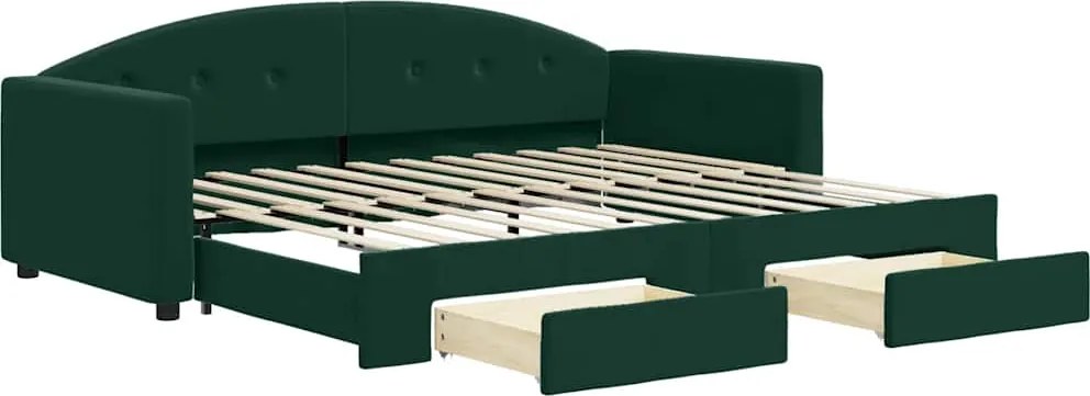 vidaXL Pat de zi cu extensie și sertare verde închis 90x200 cm catifea