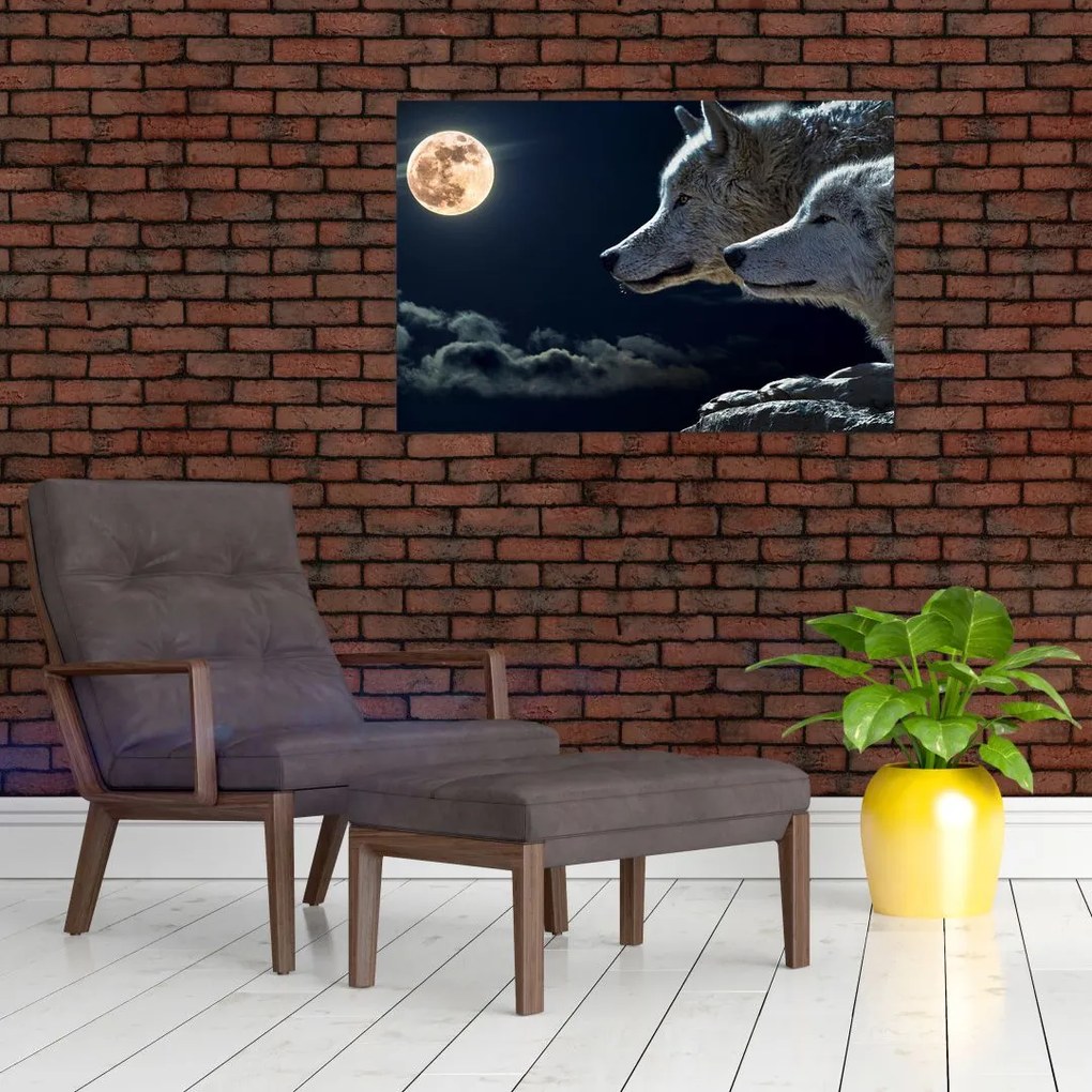 Tablou cu lupi în lună (90x60 cm)