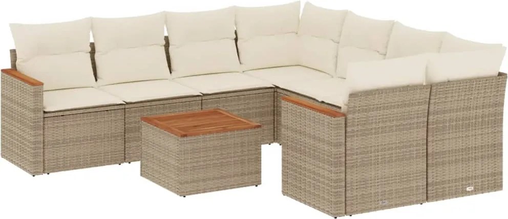 vidaXL Set canapele de grădină, 9 piese, cu perne, bej, poliratan