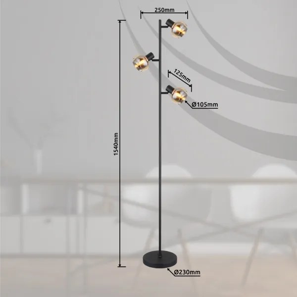 Globo 54309SB - Lampadar TOKKI 3xE14/40W/230V negru