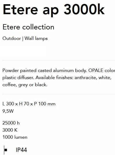 Aplica LED Exterior, Negru, Protectie IP44, Etere ap 3000k