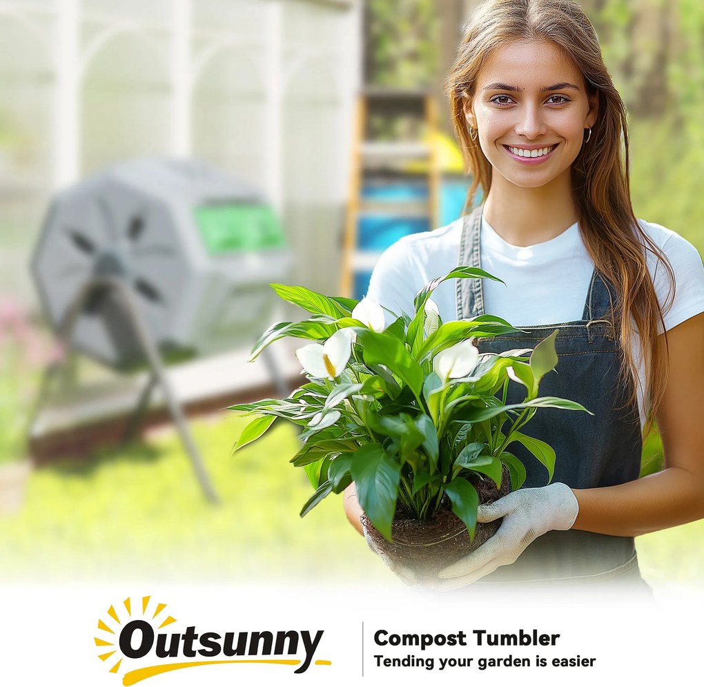Outsunny Compostor Rotativ cu 2 Secțiuni și 8 Prize de Aerisire din Oțel și PP, 160L, 71x65x96 cm, Gri | Aosom Romania