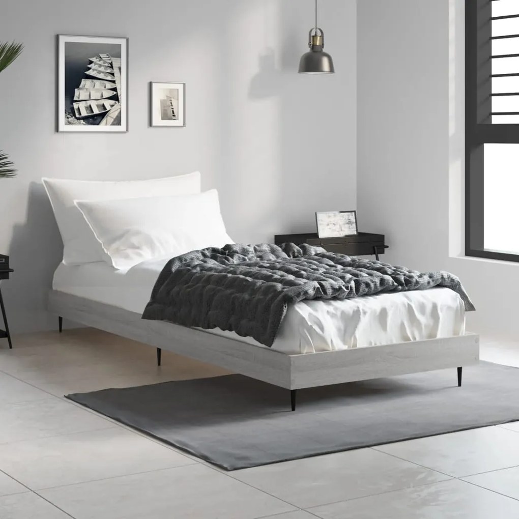 vidaXL Cadru de pat, gri sonoma, 75x190 cm, lemn prelucrat