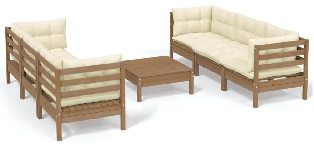 3096121 vidaXL Set mobilier grădină cu perne crem, 7 piese, lemn masiv pin