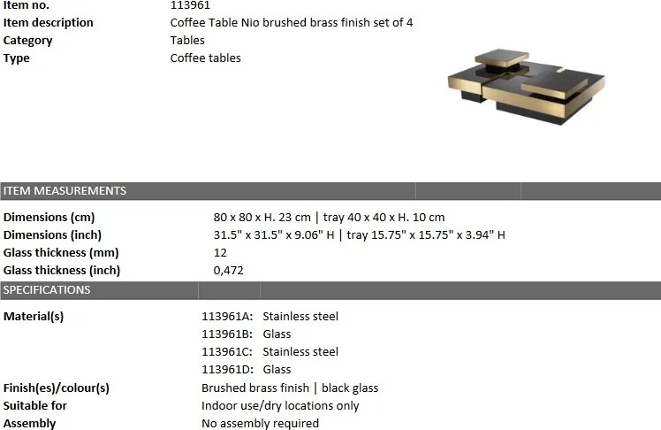 Set 4 masute de cafea design elegant Nio, alama-negru 113961 HZ