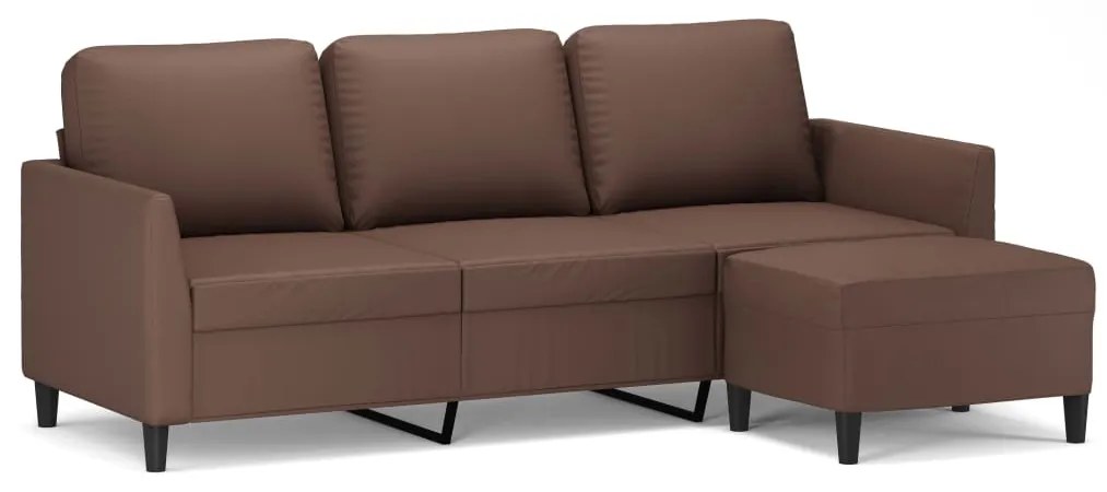 3153499 vidaXL Canapea cu 3 locuri și taburet, maro, 180 cm, piele ecologică