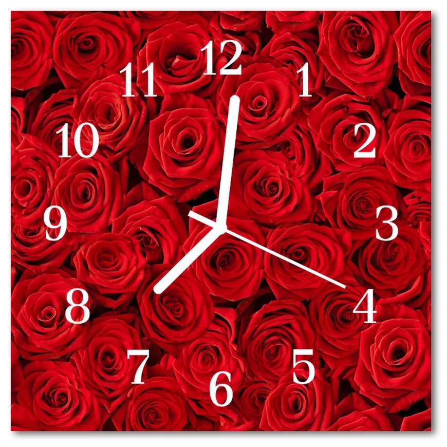 Ceas de perete din sticla pătrat Trandafiri Flori & Plante Red