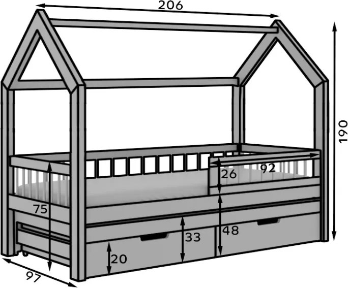 Pat pentru copii din lemn de pin cu sertare și spatiu pentru depozitare, Artes, ADRK Furniture (Culoare: Alb, Optiune modul: Cu saltea, Dimensiuni:
