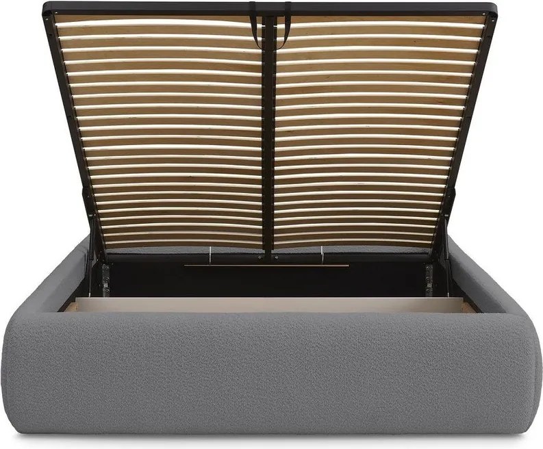 Pat matrimonial gri închis tapițat cu spațiu de depozitare/fără tăblie cu somieră 180x200 cm Inera – Bobochic Paris