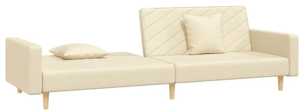 Canapea extensibila cu 2 locuri, 2 perne, crem, textil Crem, Fara scaunel pentru picioare Fara scaunel pentru picioare