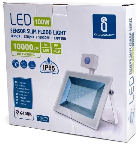 Proeictor LED cu senzor LED/100W/230V 6400K IP65 alb Aigostar
