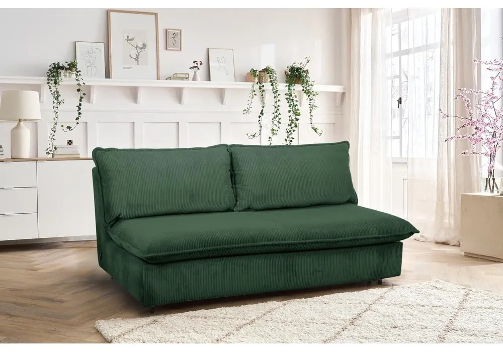Canapea verde extensibilă cu tapițerie din catifea reiată 184 cm Isadora – Bobochic Paris