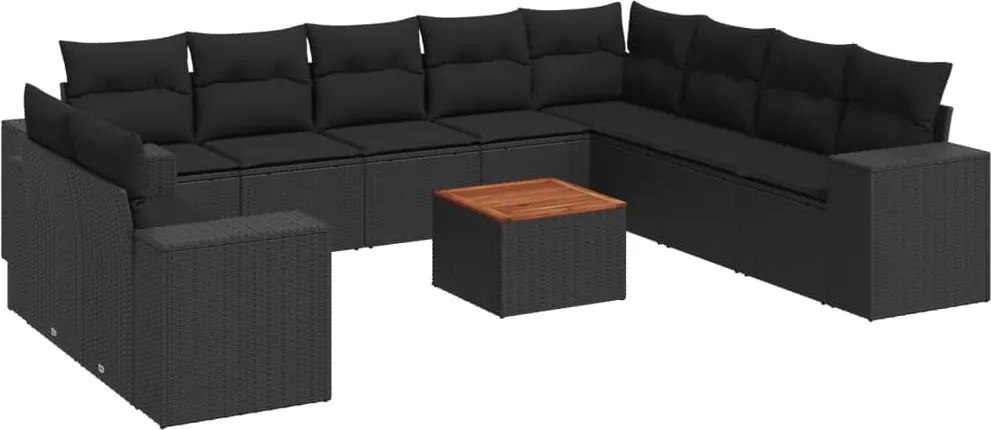 vidaXL Set canapele de grădină cu perne, 11 piese, negru, poliratan