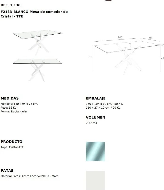 Masa dreptunghiulara design modern Veola alb, 140x95cm
