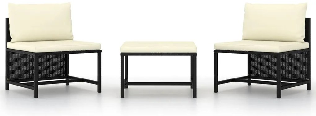 vidaXL Set mobilier de grădină cu perne, 3 piese, negru, poliratan