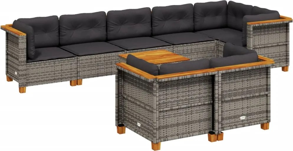 vidaXL Set canapele de grădină, 9 piese, cu perne, gri, poliratan