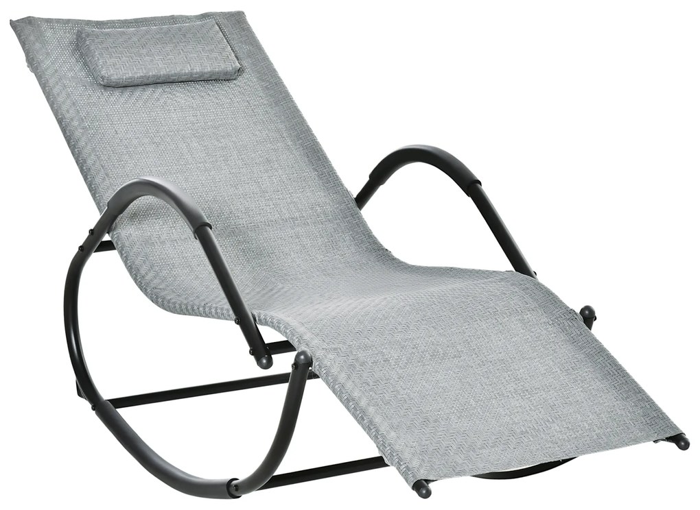 Outsunny Șezlong cu design contemporan, rocking chair ergonomic cu tetieră detasabilă, brațe și suport pentru picioare, acoperire textilen | Aosom Romania