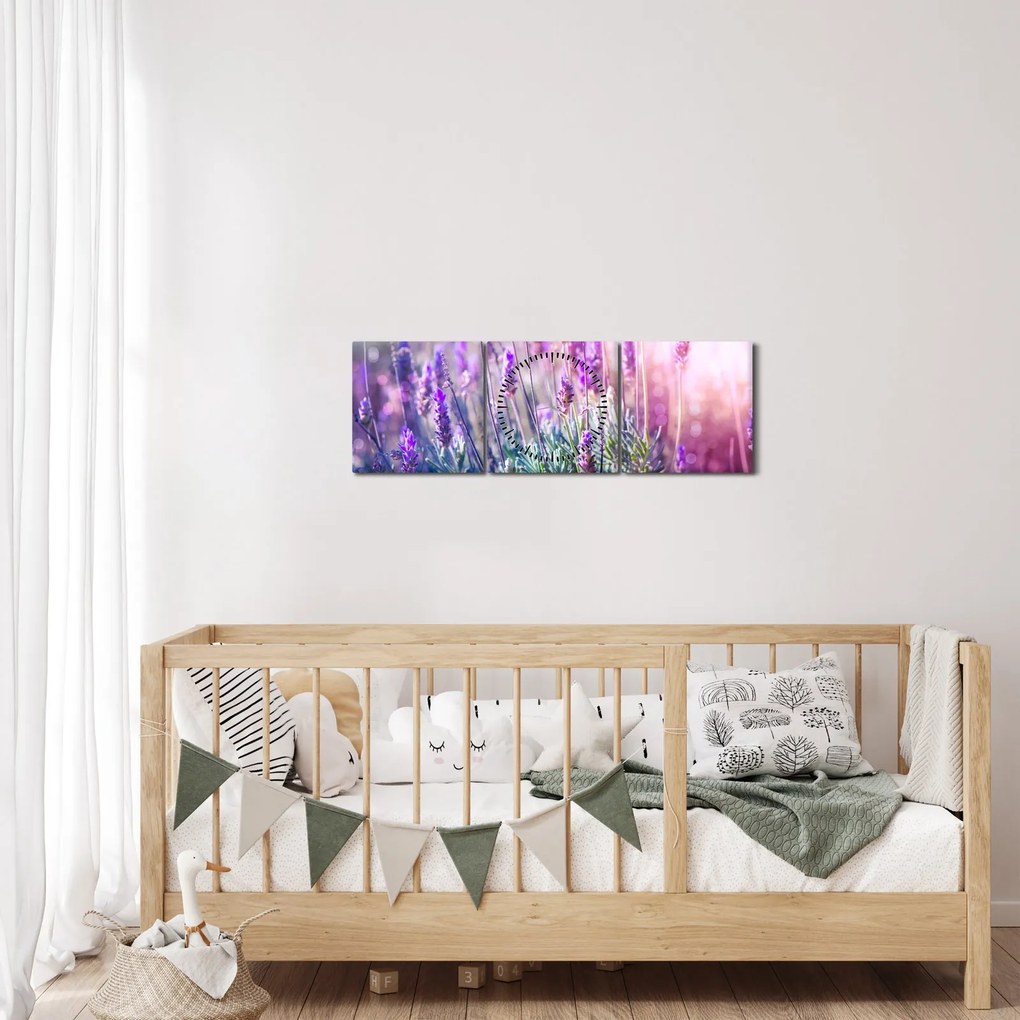 Tablou - Lavandă în strălucirea soarelui (cu ceas) (90x30 cm)