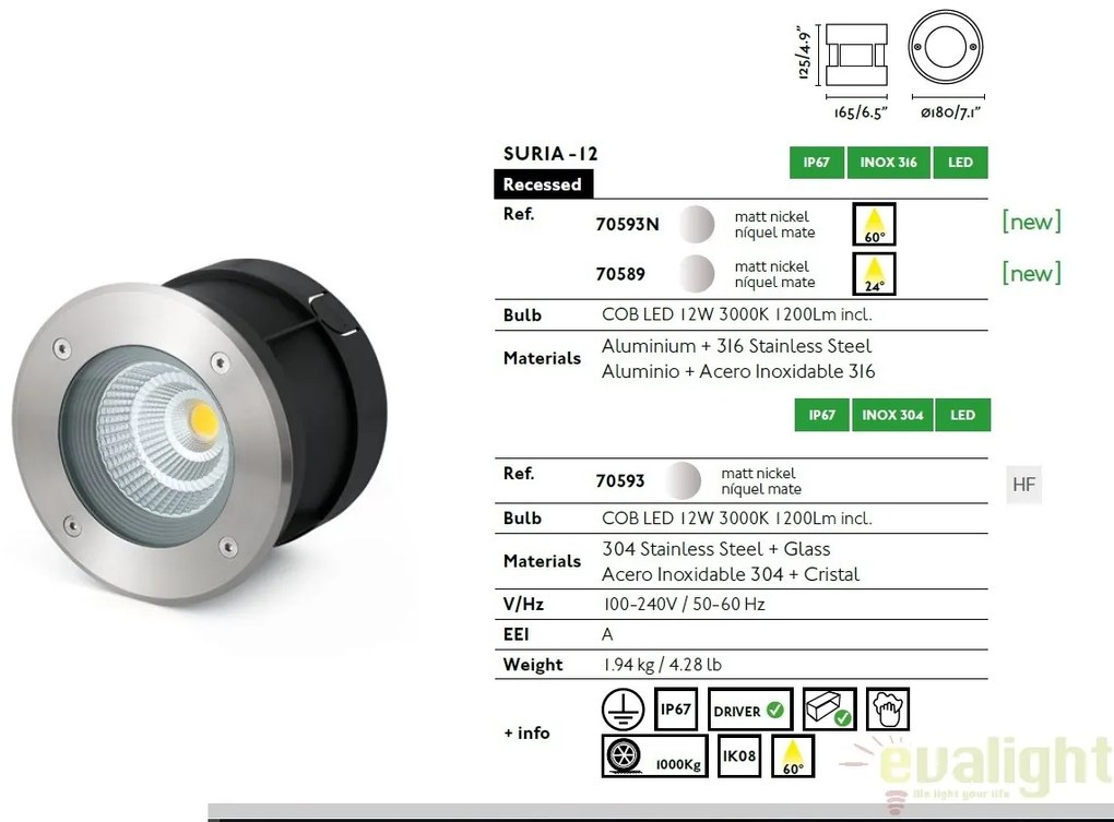 SPOT LED INCASTRABIL DE EXTERIOR SURIA-12 70593N