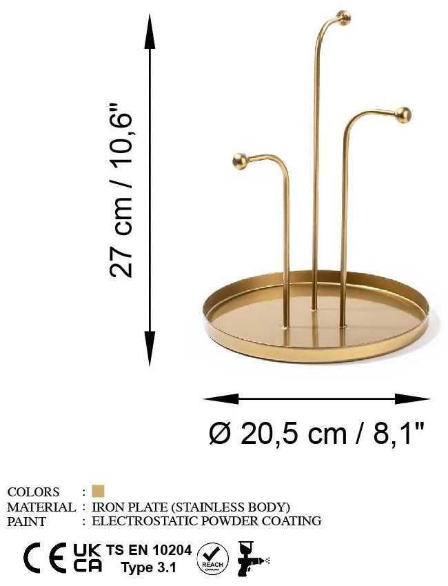 Suport bijuterii GED-004 Auriu 20.5x20.5x27 cm