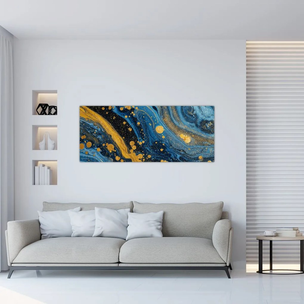 Tablou - Abstracție albastră cu aur (120x50 cm)